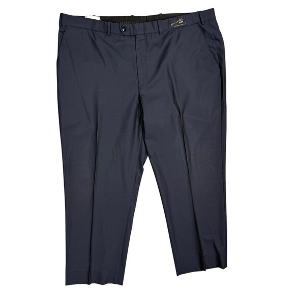 NWT Gaga G Dress Pants Zignone Wool & Silk Trousers Italy Micro-Check Blue 44x29 - Picture 1 of 9